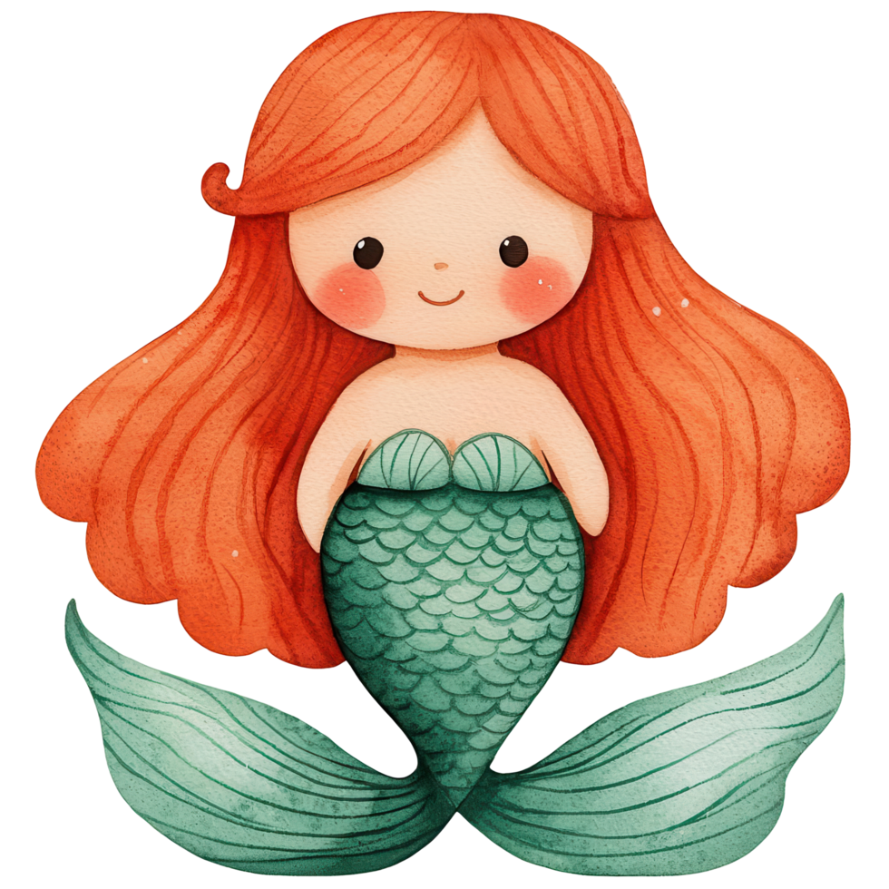 Cute mermaid character with red hair png