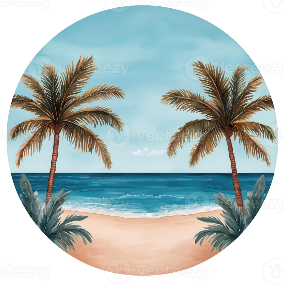 Tropical beach with palm trees and ocean view png