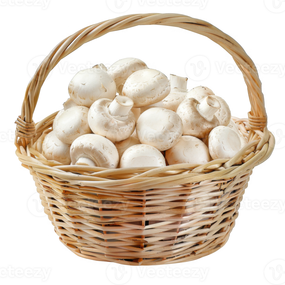 A Wicker Basket Full of White Button Mushrooms png