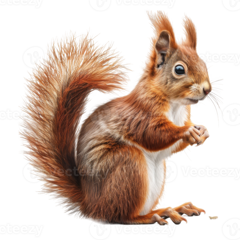A Red Squirrel Sitting with Its Tail Curved Over Its Back png