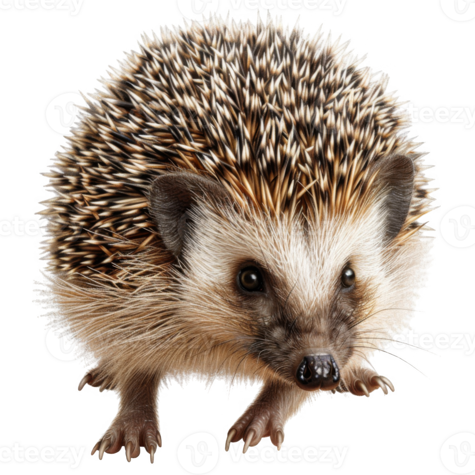 Close-up of a European Hedgehog with Spikes, Fur, and Claws png