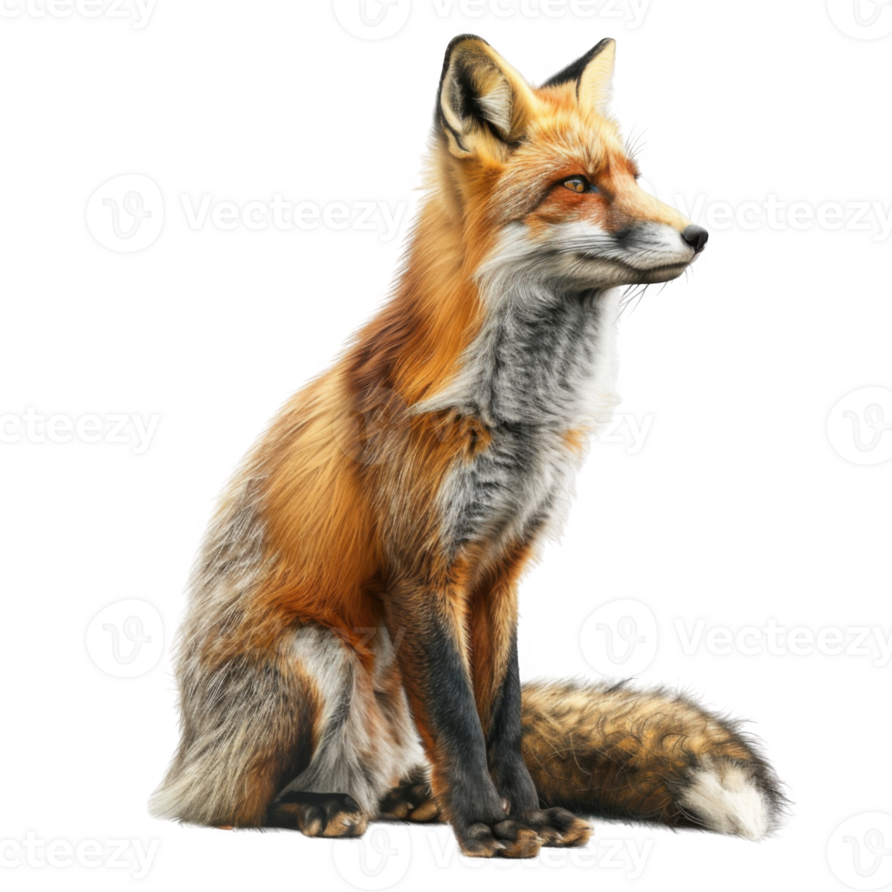A Red Fox Sitting and Looking to the Right png
