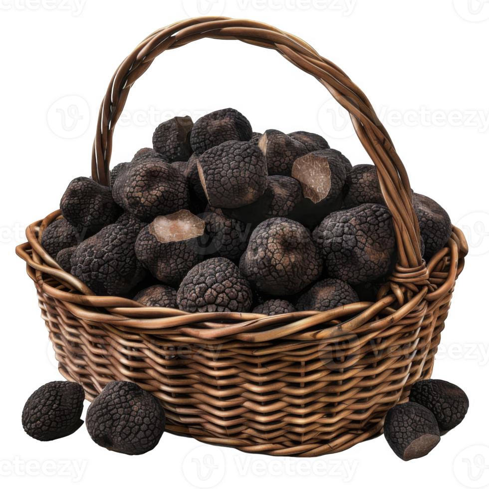 A Wicker Basket Overflowing with Black Truffles png