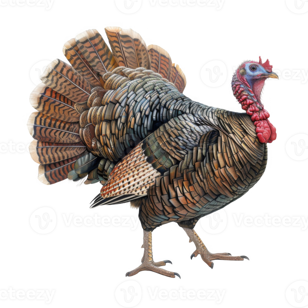 A Detailed Portrait of a Wild Turkey with Spread Tail Feathers png