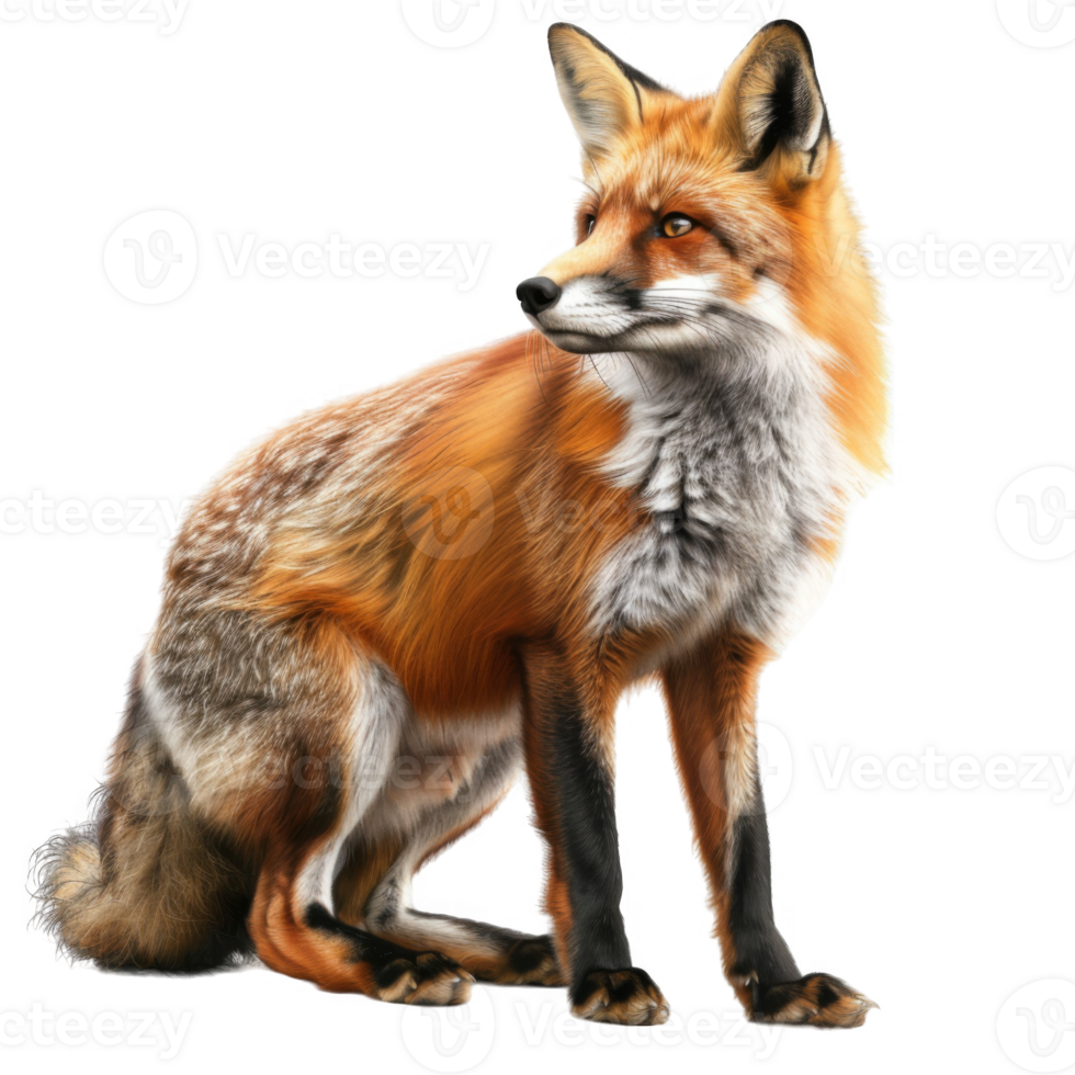 A Red Fox Sitting and Looking to the Side png