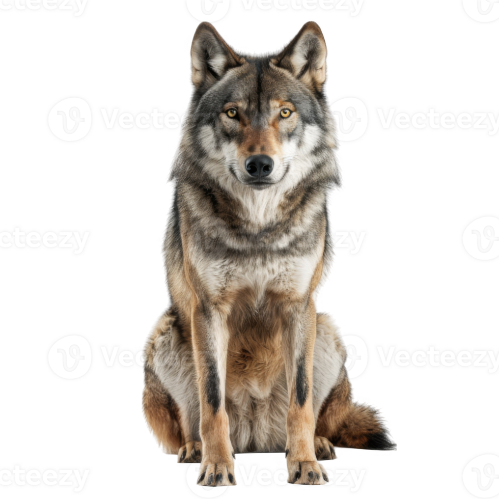 A Gray Wolf Sitting with Alert Gaze png