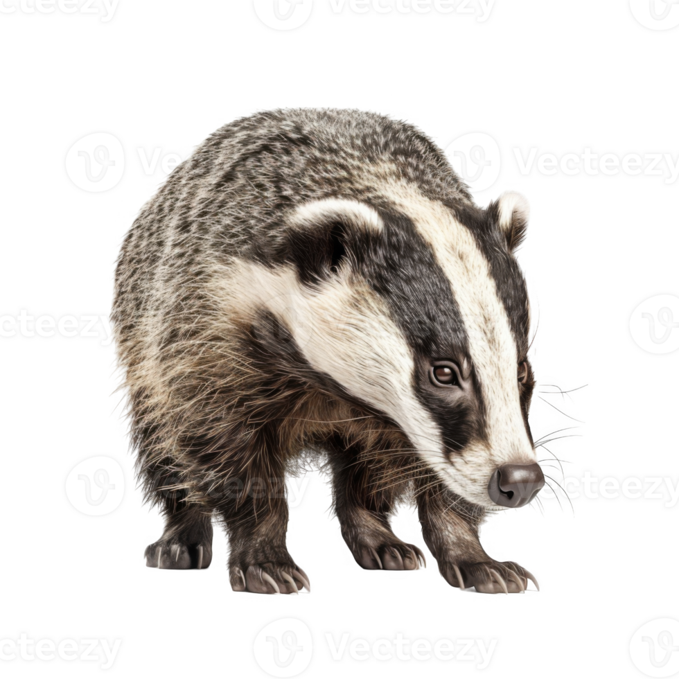 Close-up of a European Badger with Black and White Stripes png
