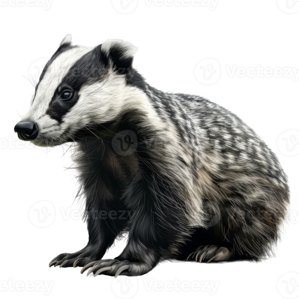 A Close-Up of a Sitting Badger with Black and White Fur png