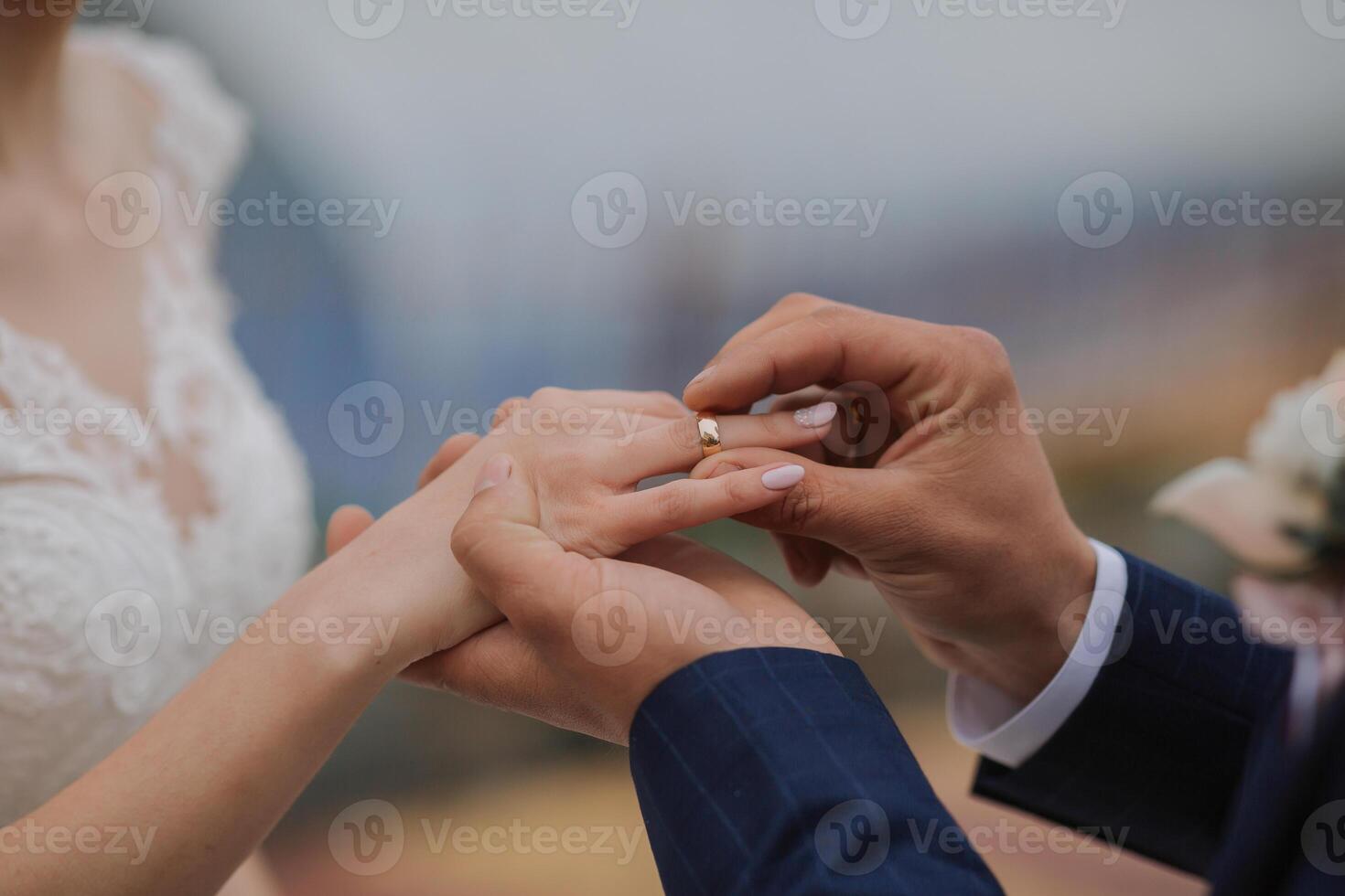 A man and woman are getting married photo