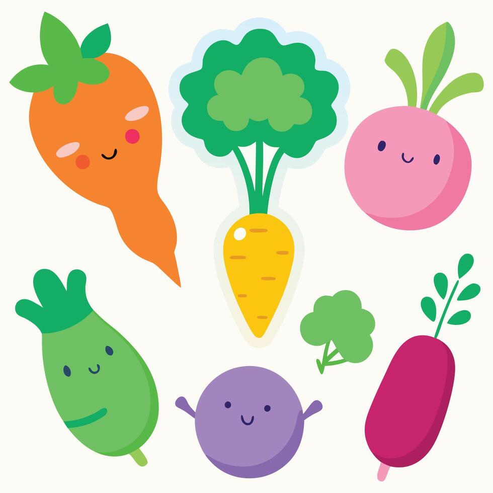 Whimsical Harvest Adorable Vegetables with Smiling Faces vector