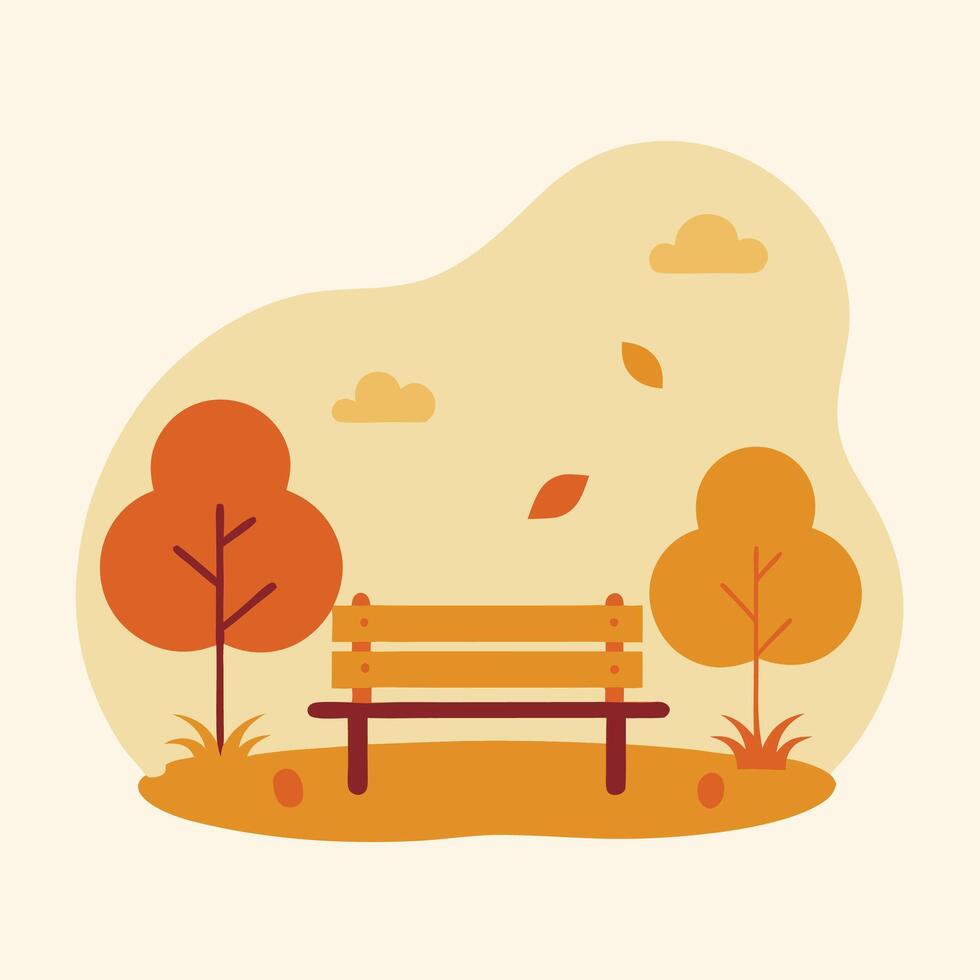 Charming Retreat The Inviting Bench in a Colorful Autumn Landscape vector
