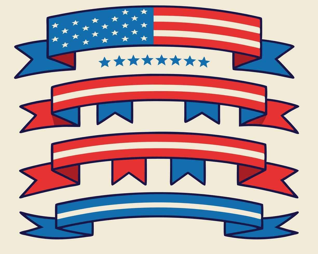 Set of patriotic ribbons and stars on a white background vector