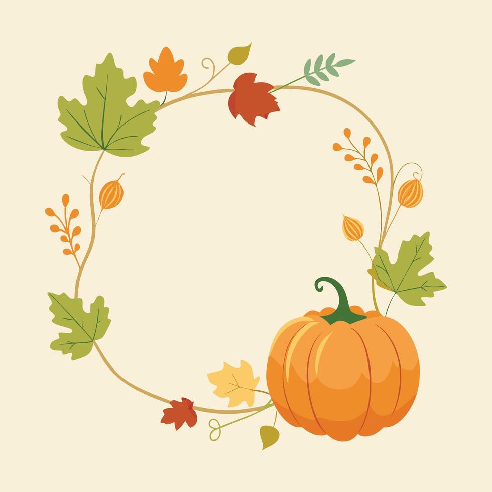Seasonal Pumpkin Frame with Vines vector