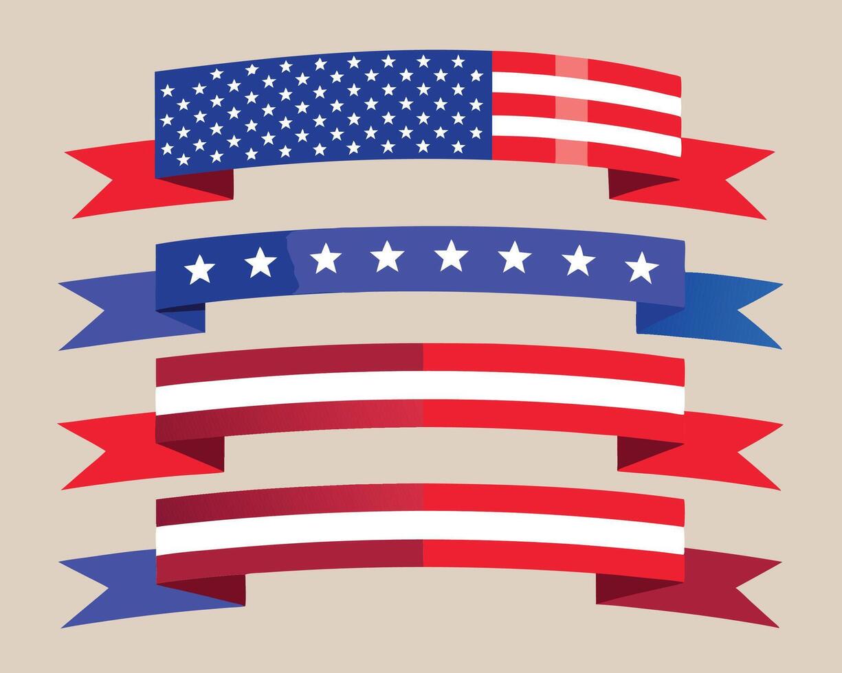 Three american flags with ribbons on a beige background vector