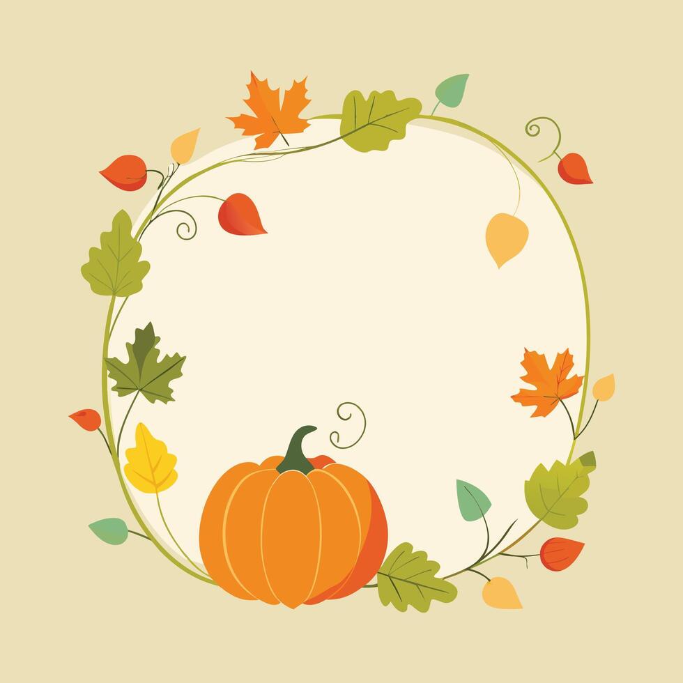 Autumn Pumpkin Frame with Leaves vector