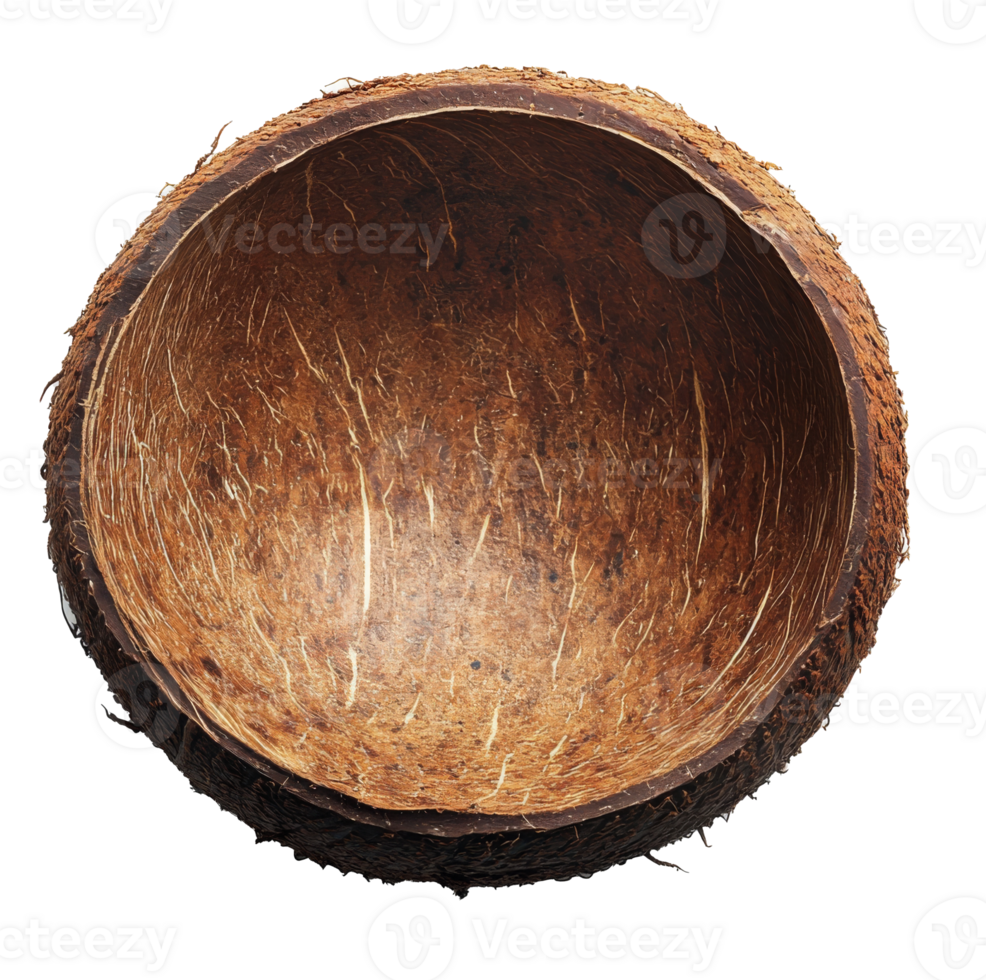 Fresh coconut with natural fibers on display, showcasing its unique texture and shape png