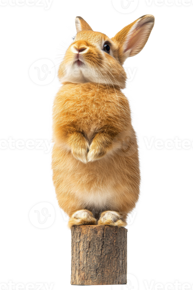 A standing rabbit curiously observing its surroundings in bright indoor lighting png