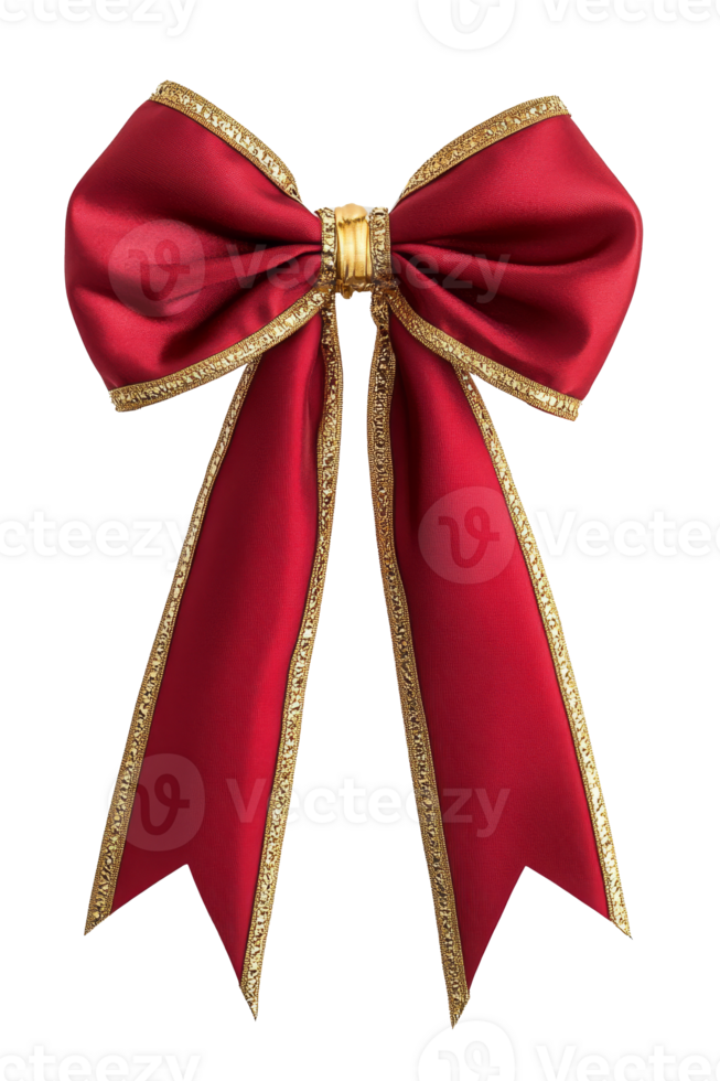 Decorative red and gold bow with long flowing ribbons, ideal for festive occasions and gifts png