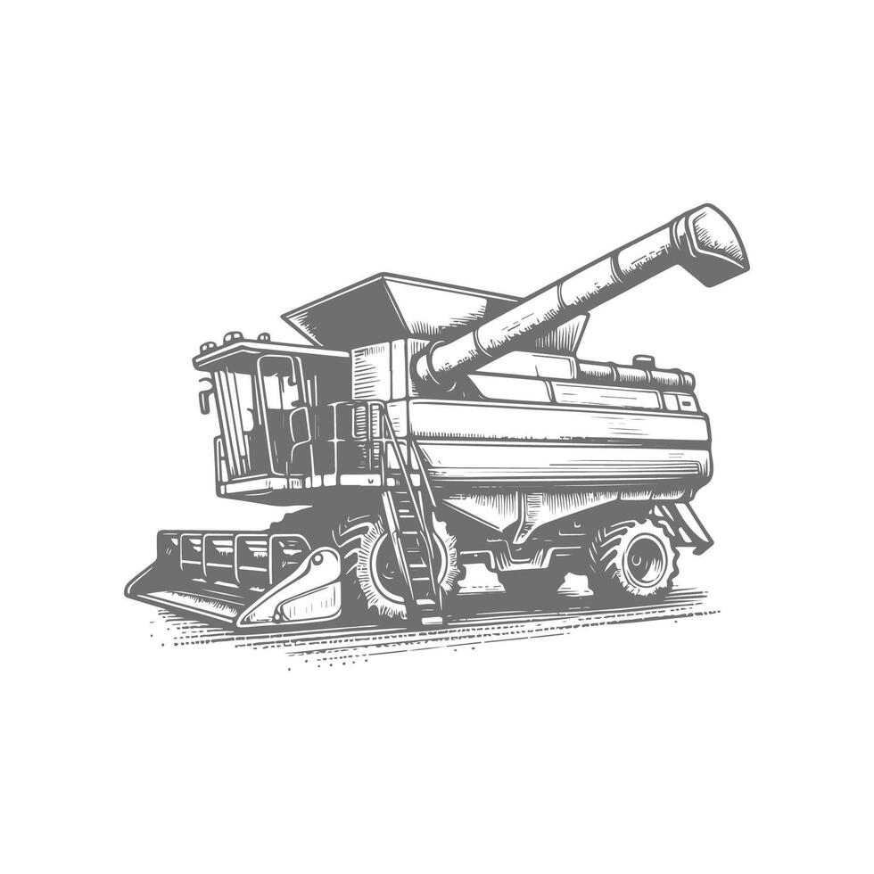 Vintage Hand Drawn Combine Harvester Artwork vector