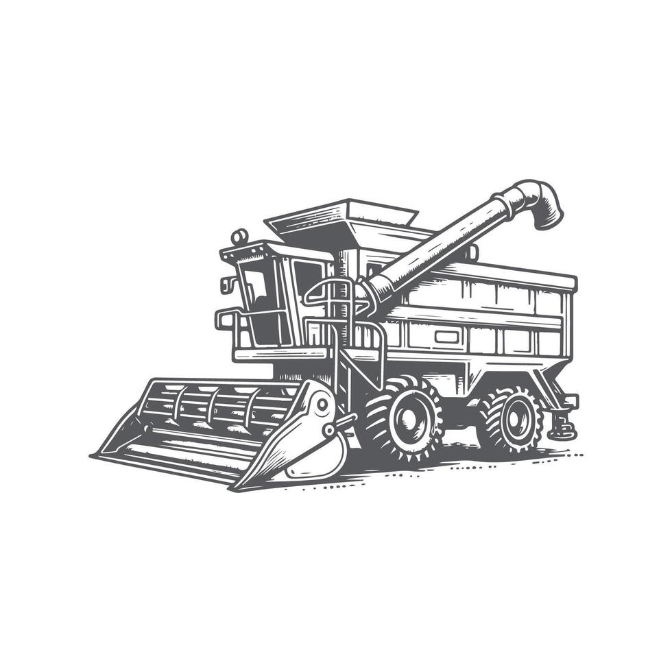 Detailed Hand Drawn Combine Harvester Design vector