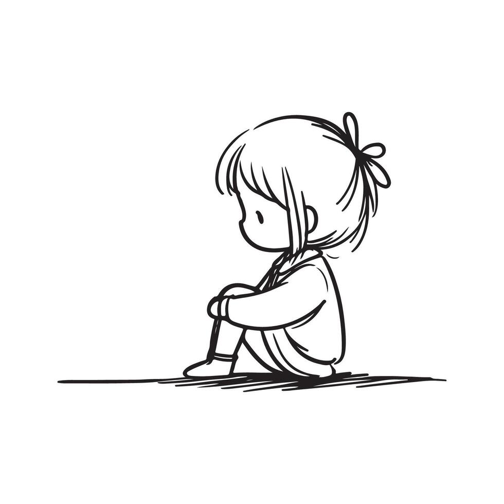 A Whisper of Solitude- Hand Drawing of a Little Girl vector
