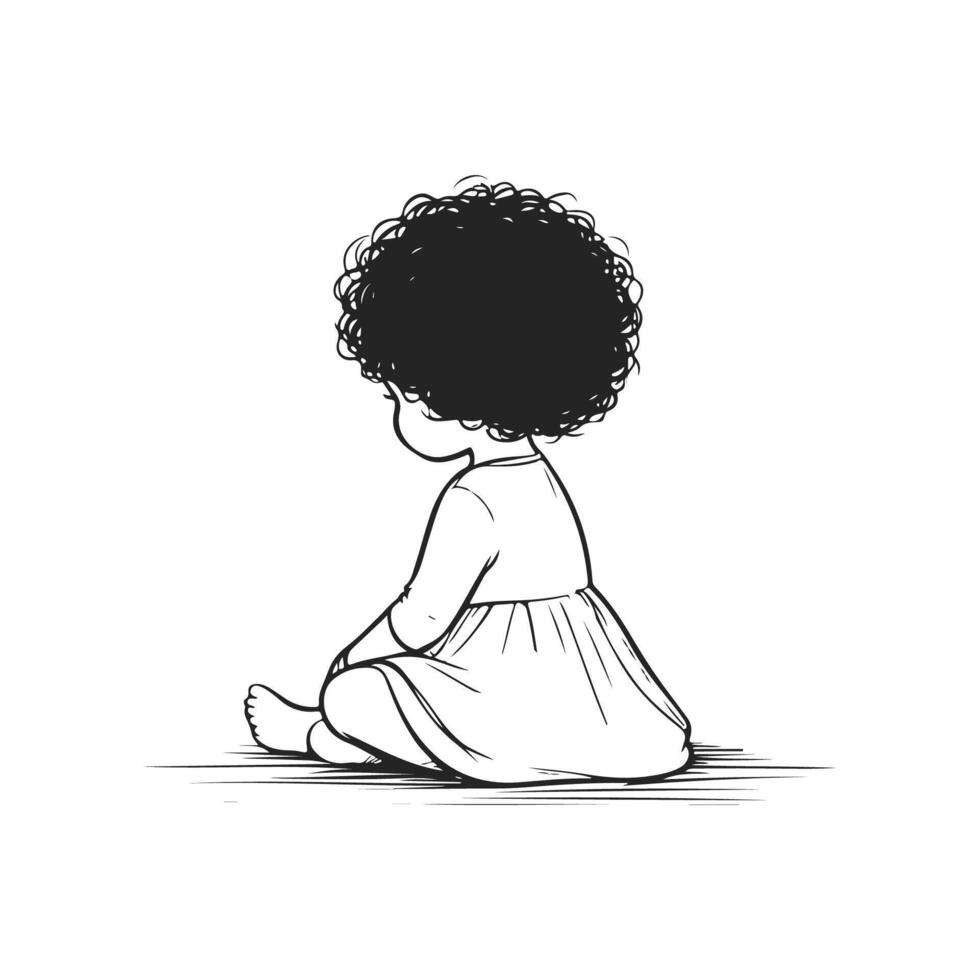 Solitude in Innocence- A Hand Drawing of a Little Girl vector