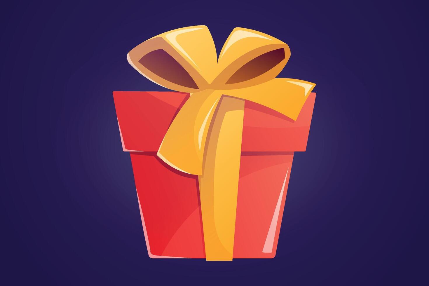 isolated cartoon illustration of red gift box with bow. Christmas, New Year or birthday present, festive decorative element. vector