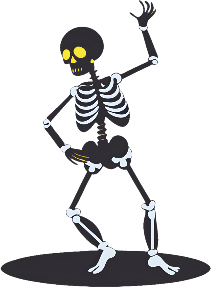Fun Halloween cartoon skeleton with a cute smile illustration. . png