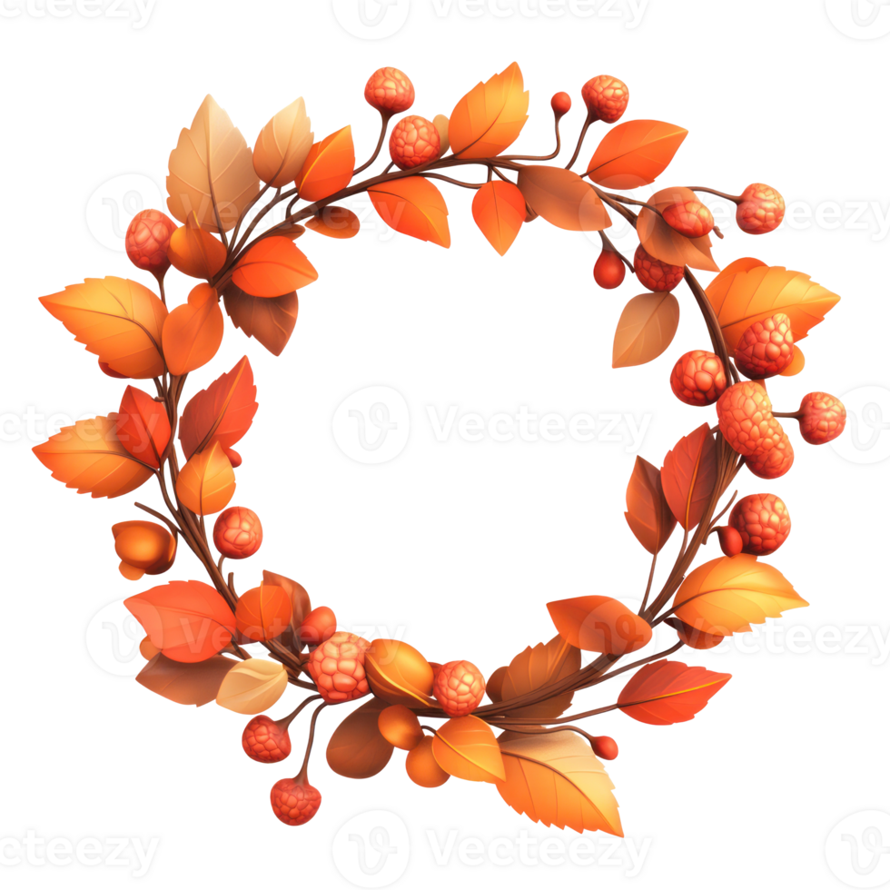 autumn wreath with berries and leaves on transparent background png