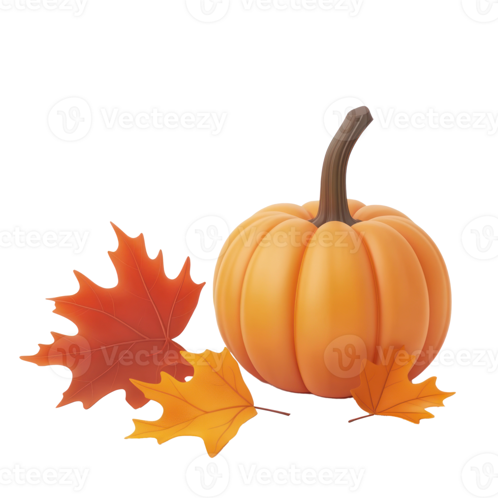 pumpkin and maple leaves on a transparent background png