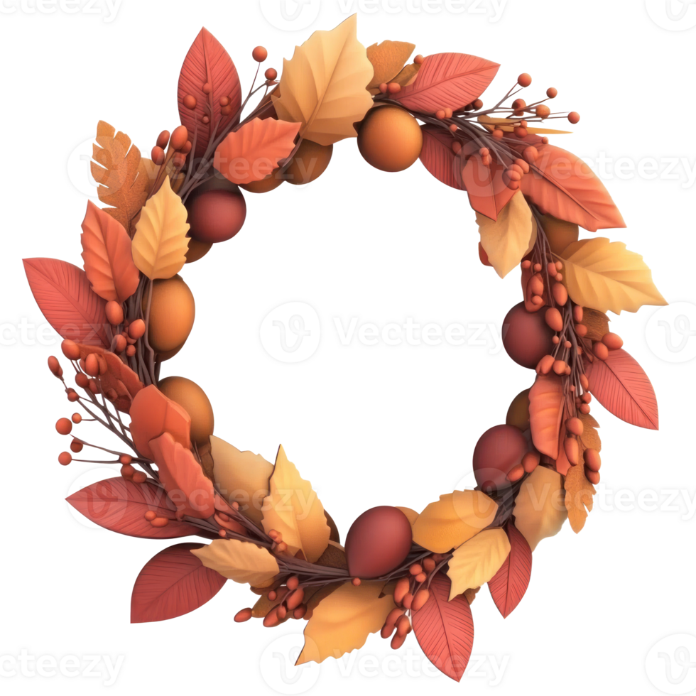 a wreath made of autumn leaves and berries png