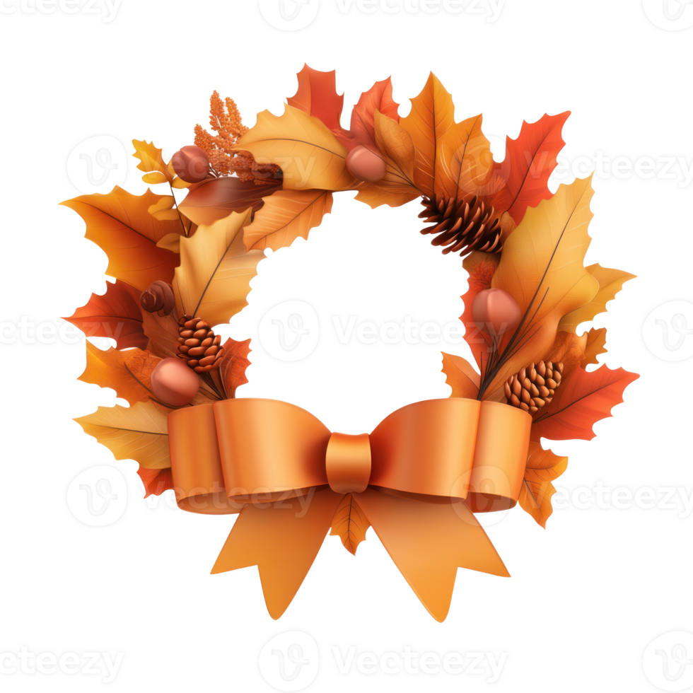 a wreath with leaves and acorns on a transparent background png