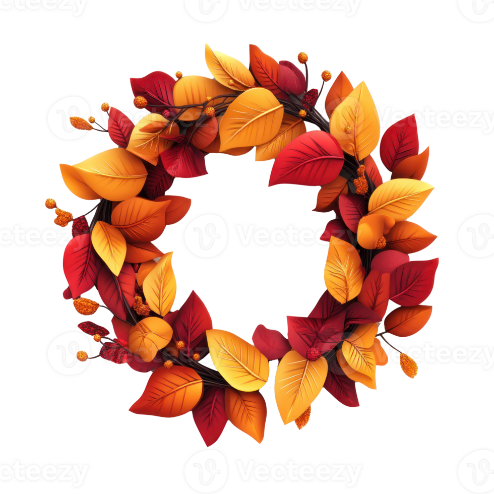 autumn wreath with leaves on transparent background png