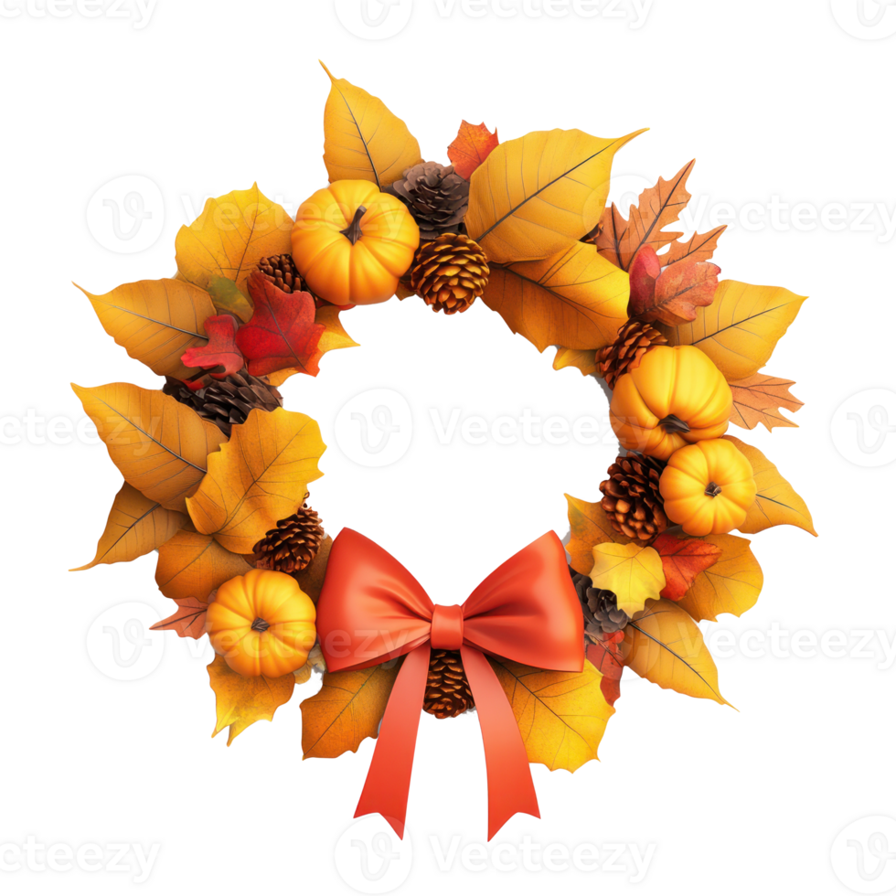 a wreath with autumn leaves and pumpkins png