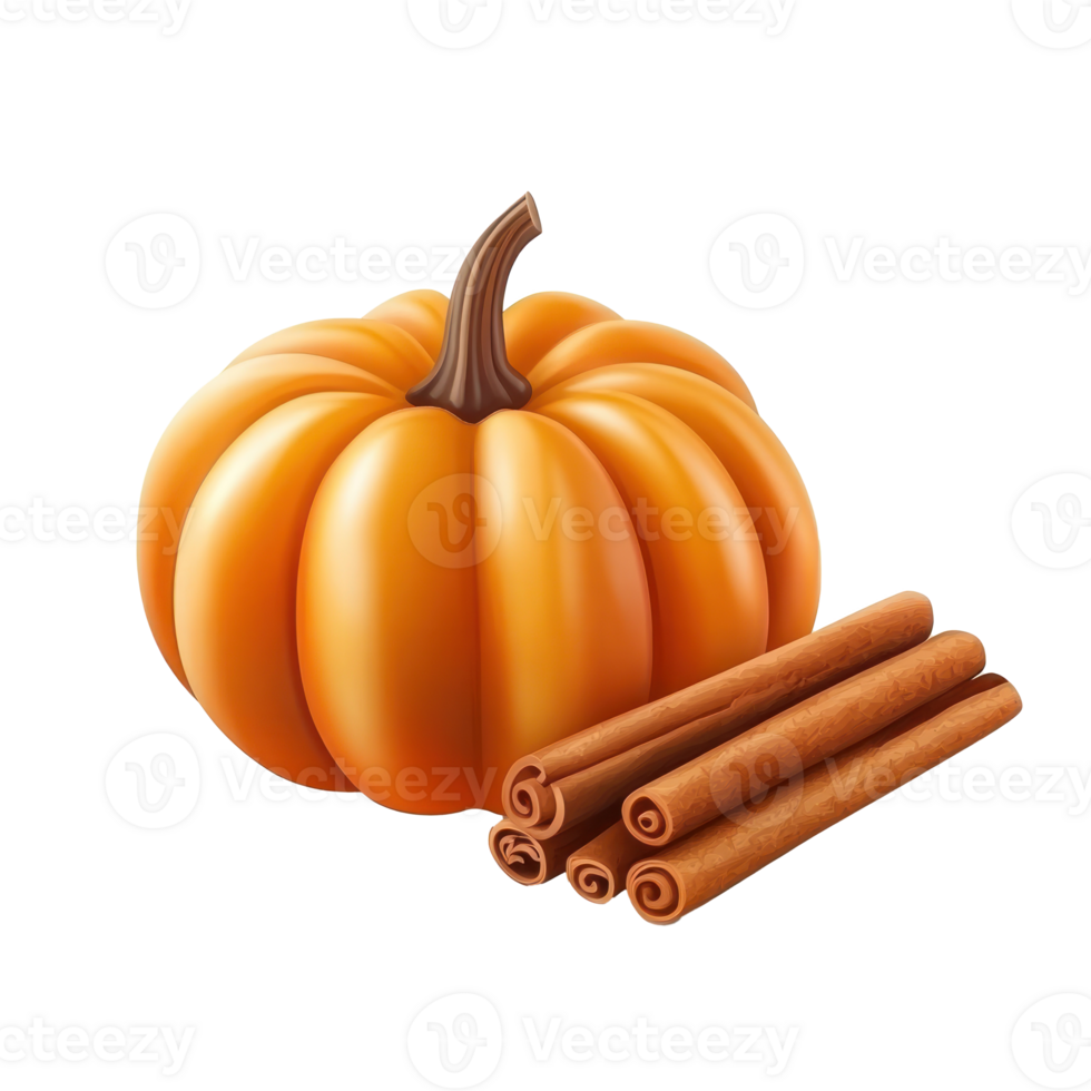 3D icon cartoon pumpkin and cinnamon on a transparent background png
