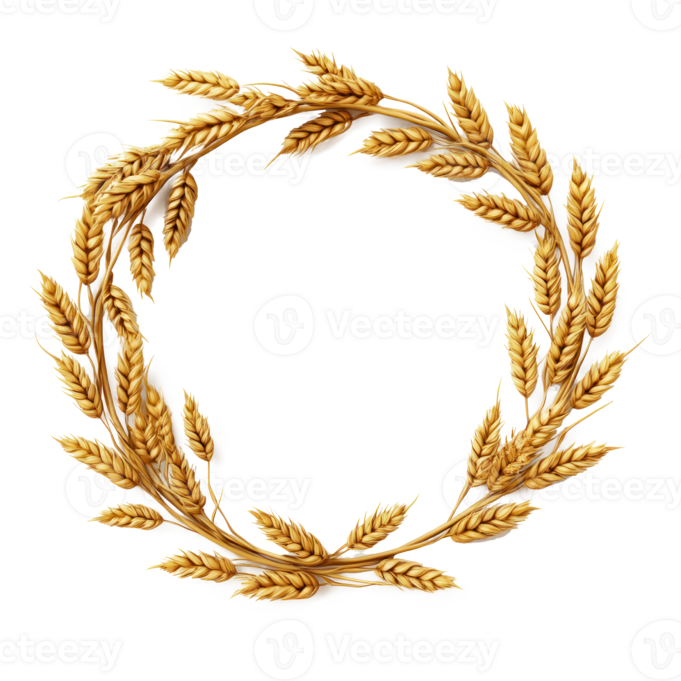 golden wheat wreath on transparent background png