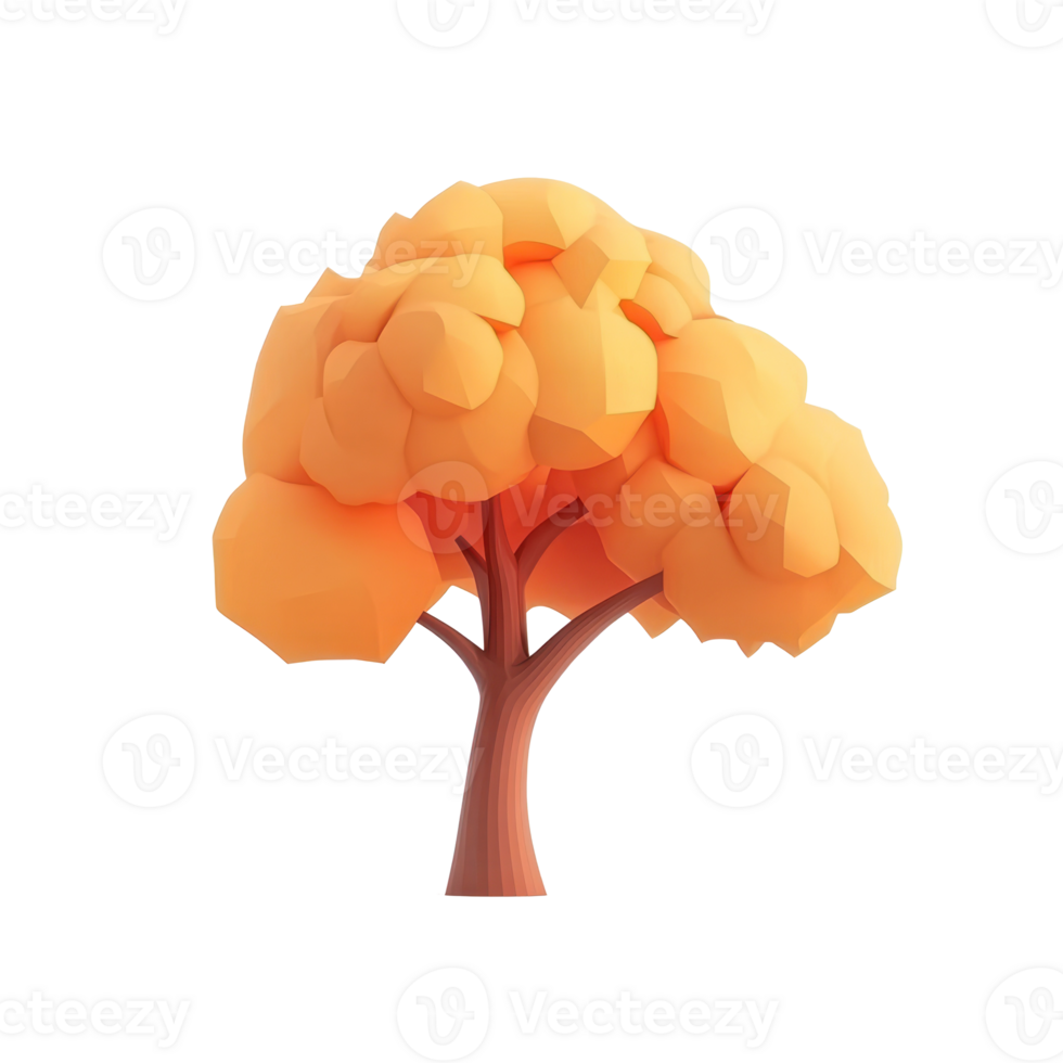 low poly tree with orange leaves on a white background png
