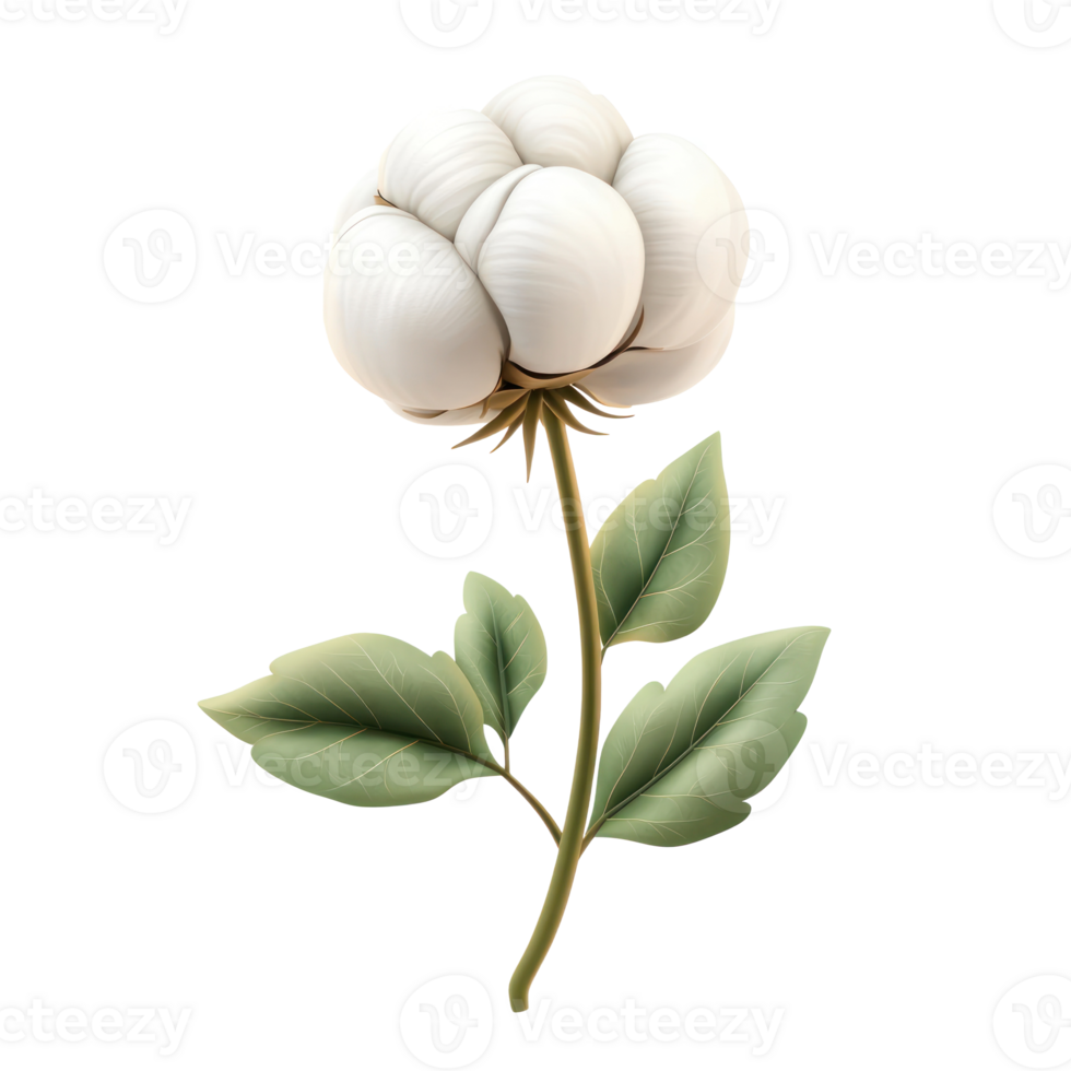 illustration of cotton plant with leaves on transparent background png