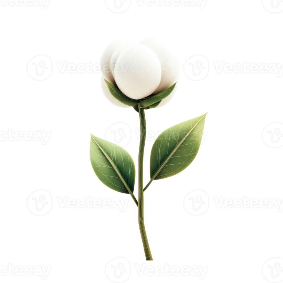 cotton flower with leaves on a white background png