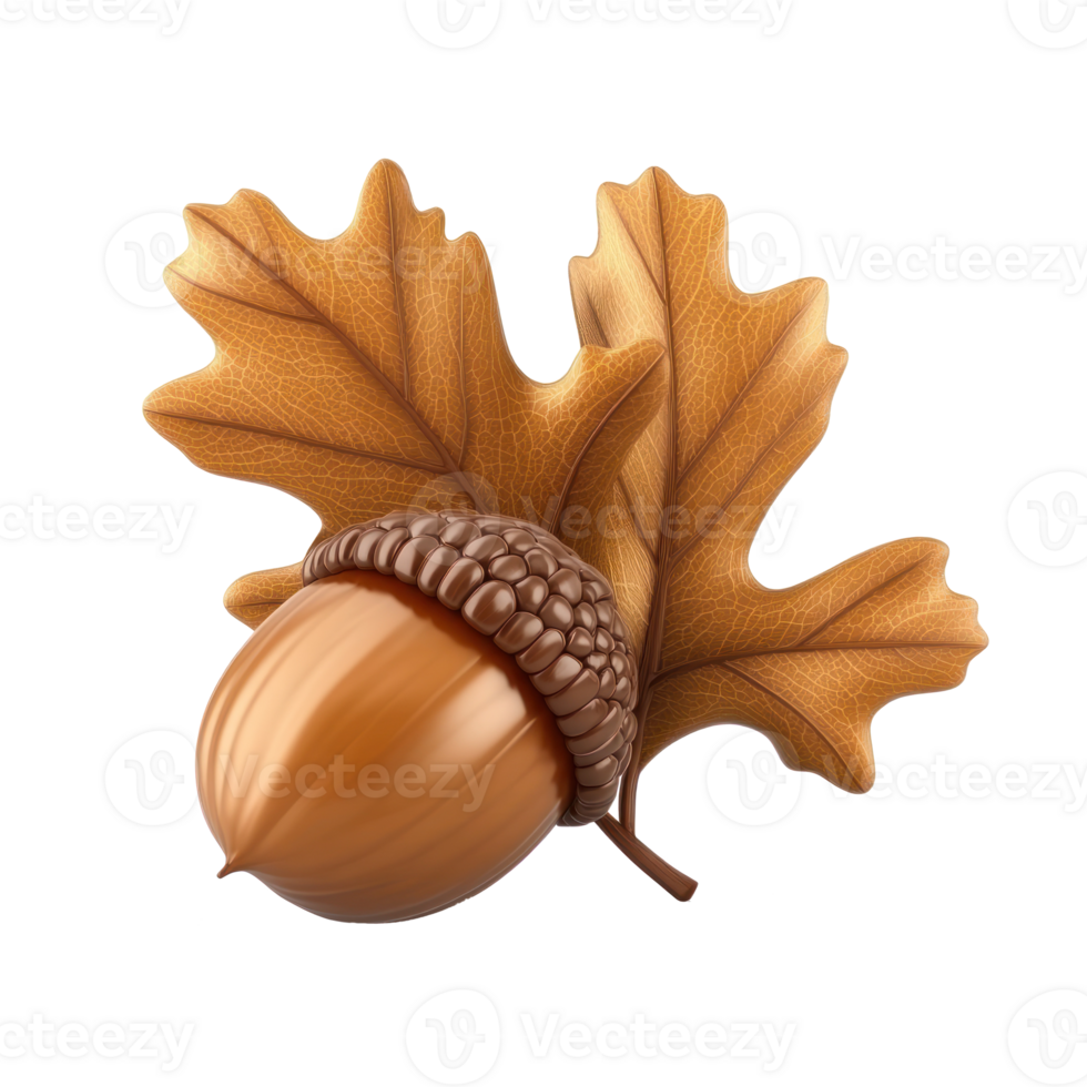an acorn and oak leaf on a transparent background png