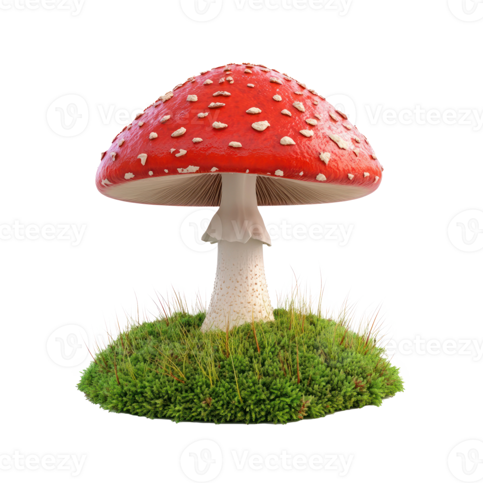 a red mushroom 3D icon cartoon on a grassy hill png