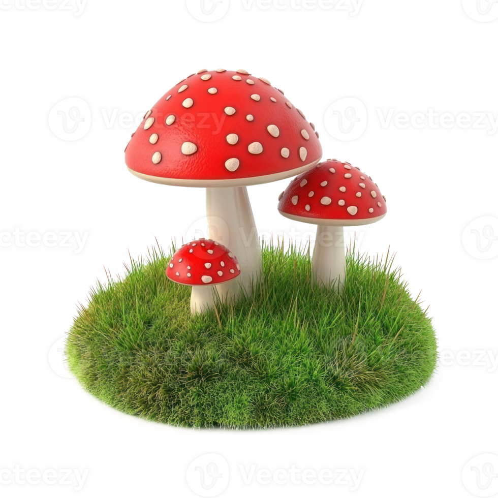 red mushrooms on grass with white spots png