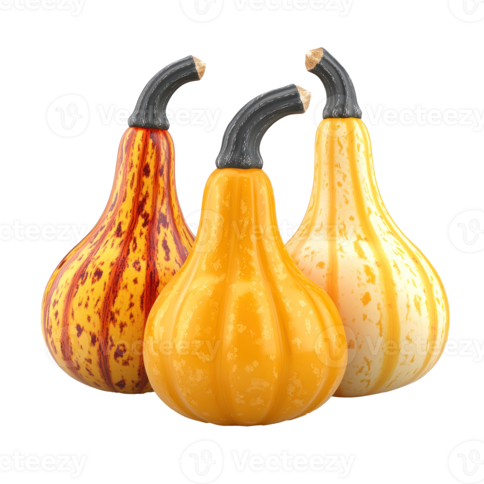three gourds 3D icon cartoon on a transparent background png