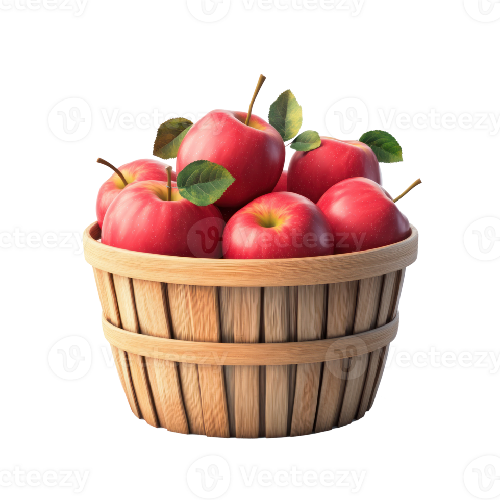 3D icon cartoon apple basket with red apples on transparent background png
