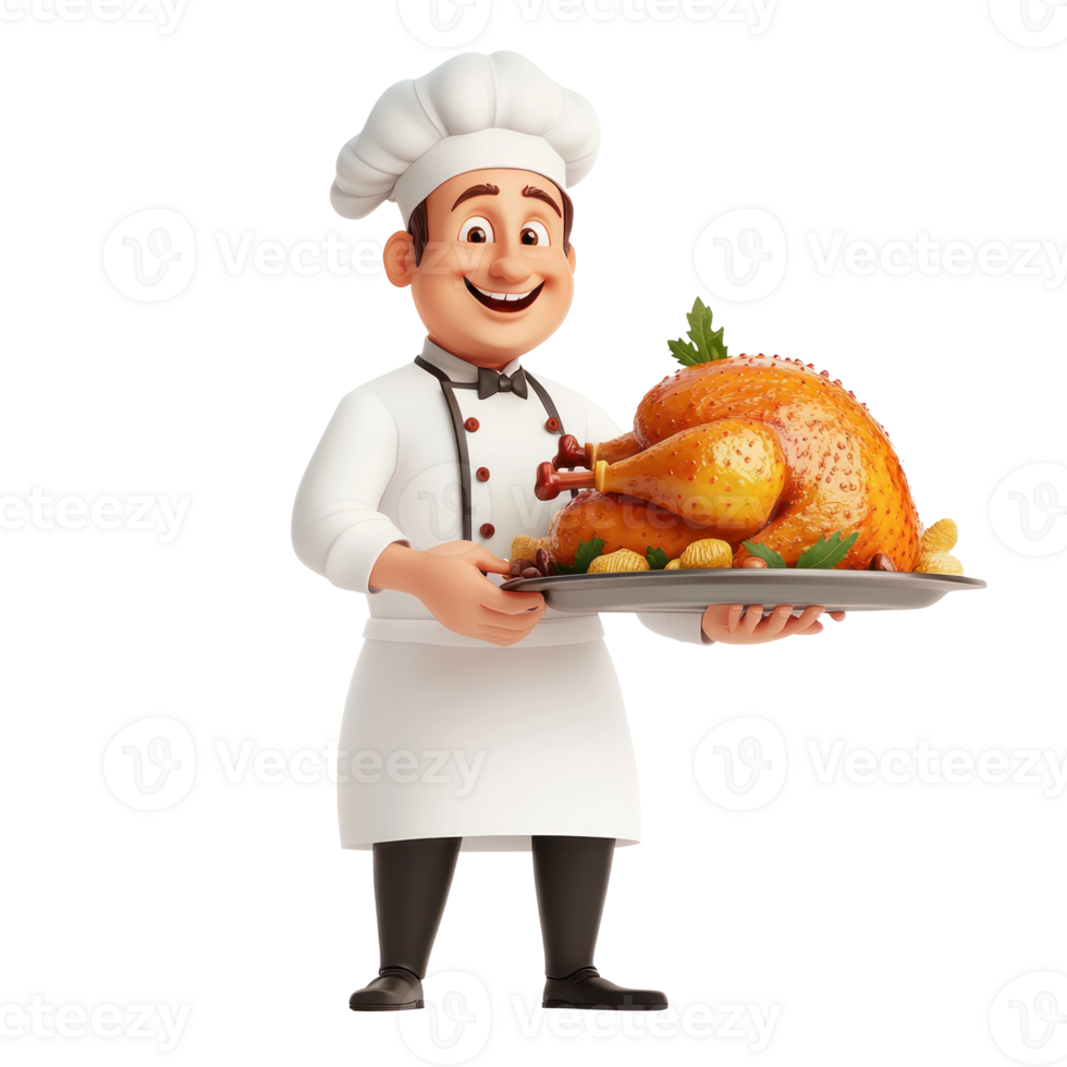 chef holding a turkey on a tray png