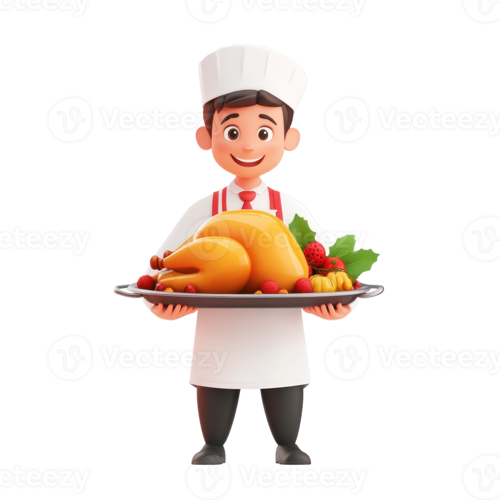 chef holding a platter of roasted turkey png