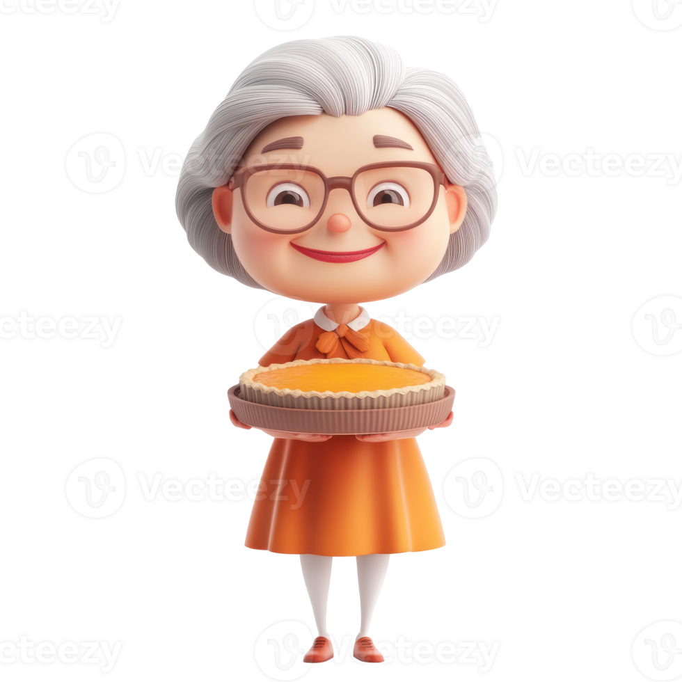 an old lady holding a pie on a transparent background png