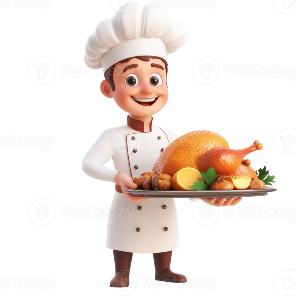 chef holding a tray with a turkey on it png