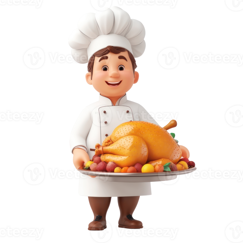 chef holding a turkey on a plate png