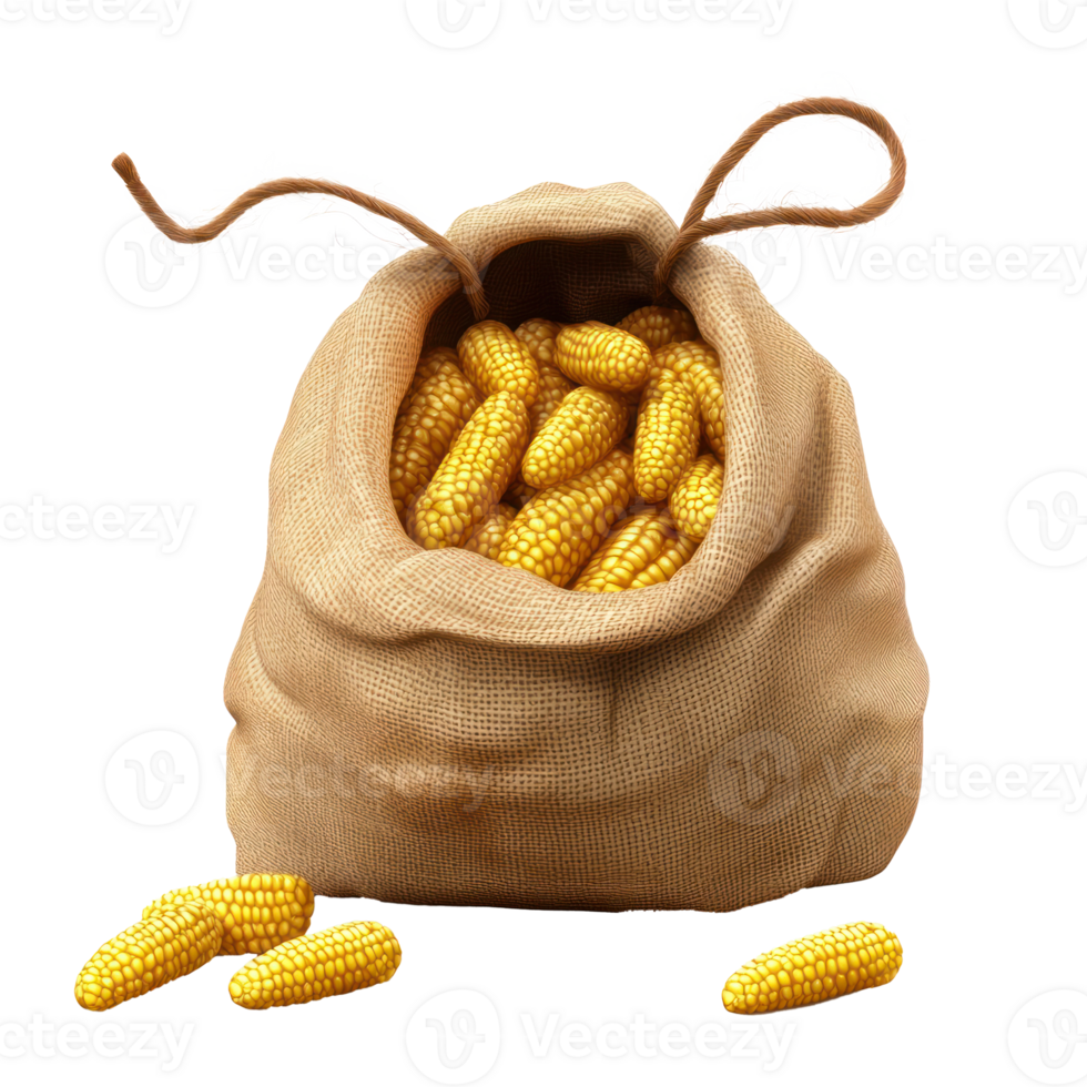 corn in sack 3D icon cartoon on transparent background png